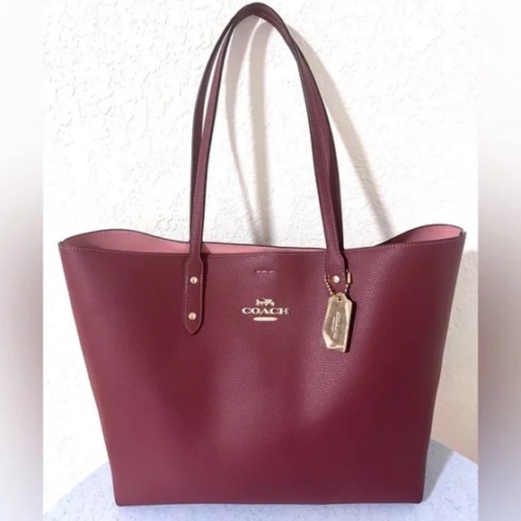 Coach Handbags - COACH Burgundy Wine Leather Tote Bag Purse Gold Tag New